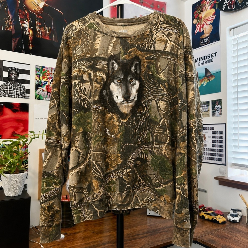 Vintage RealTree Wolf Camo Sweatshirt Mens XL Camouflage Nature Gorpcore